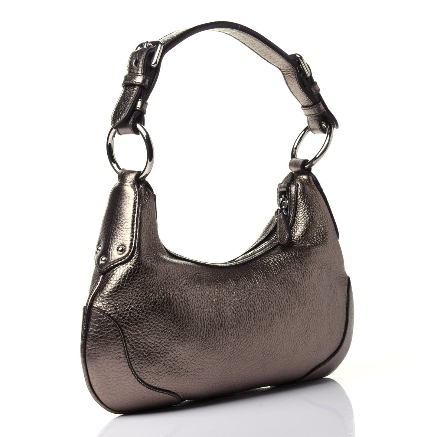 Metallic Vitello Daino Shoulder Bag Piombo