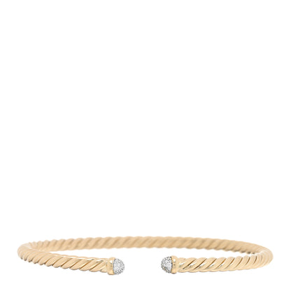 David Yurman 18K Yellow Gold Diamond 4mm Cable Flex Cuff Bracelet 1 of 3