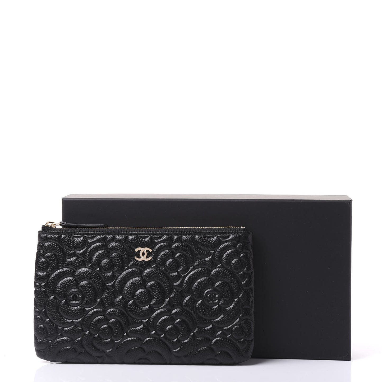 Caviar Camellia Embossed Cosmetic Pouch Black