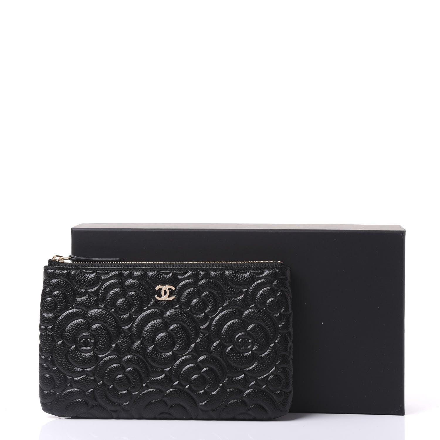 Chanel Caviar Camellia Embossed Cosmetic Pouch Black 10 of 10