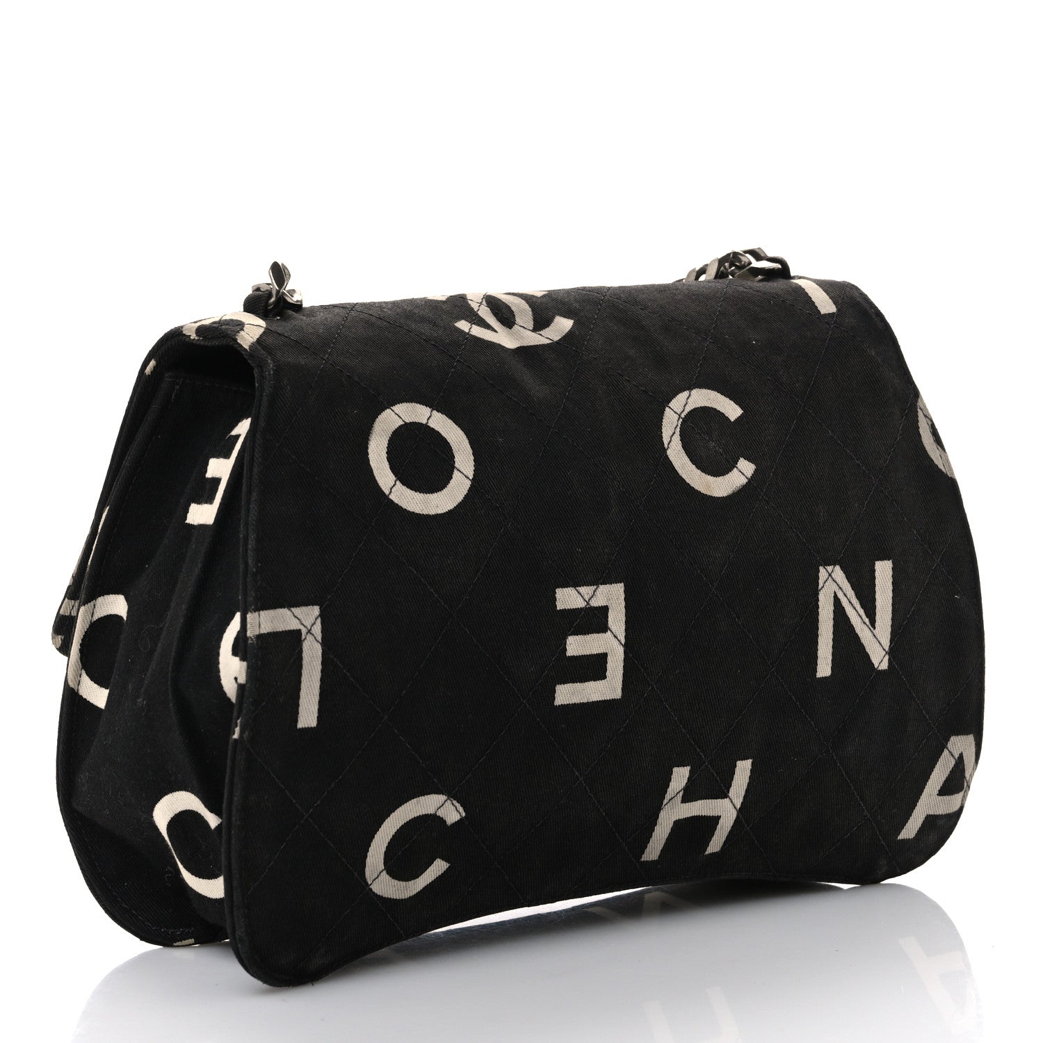 Chanel Canvas Quilted Letter Printed Flap Black 3 of 11