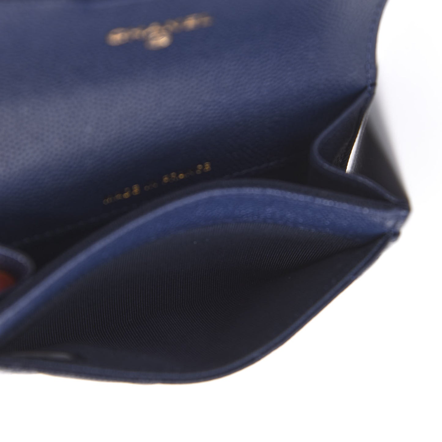 Caviar Quilted Flap Card Holder Wallet Navy Blue