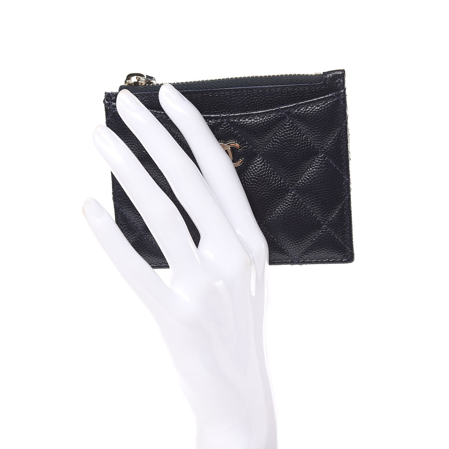 Chanel Caviar Quilted CC Zip Card Holder Navy Blue 2 of 8