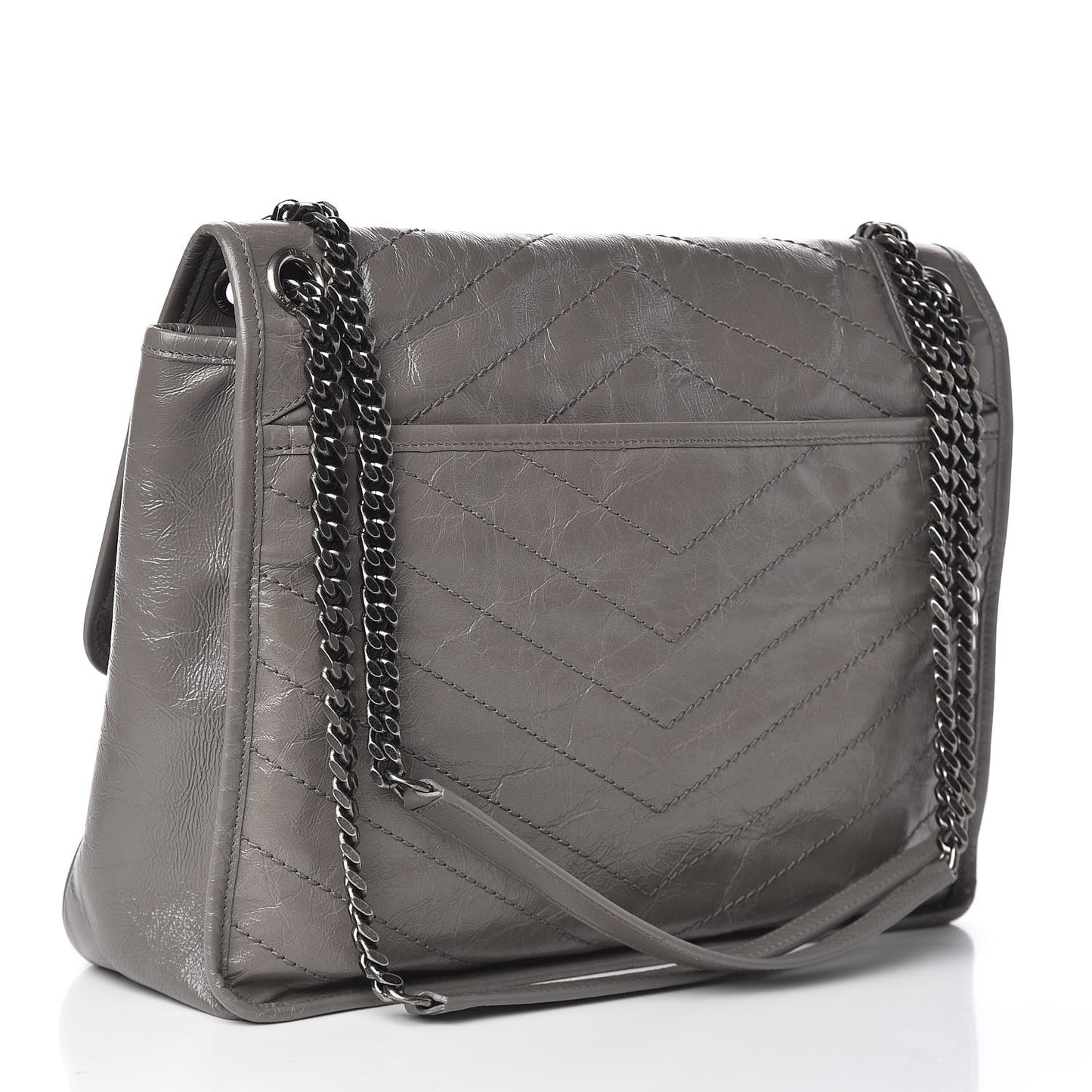 Crinkled Calfskin Matelasse Monogram Large Niki Chain Satchel Fog