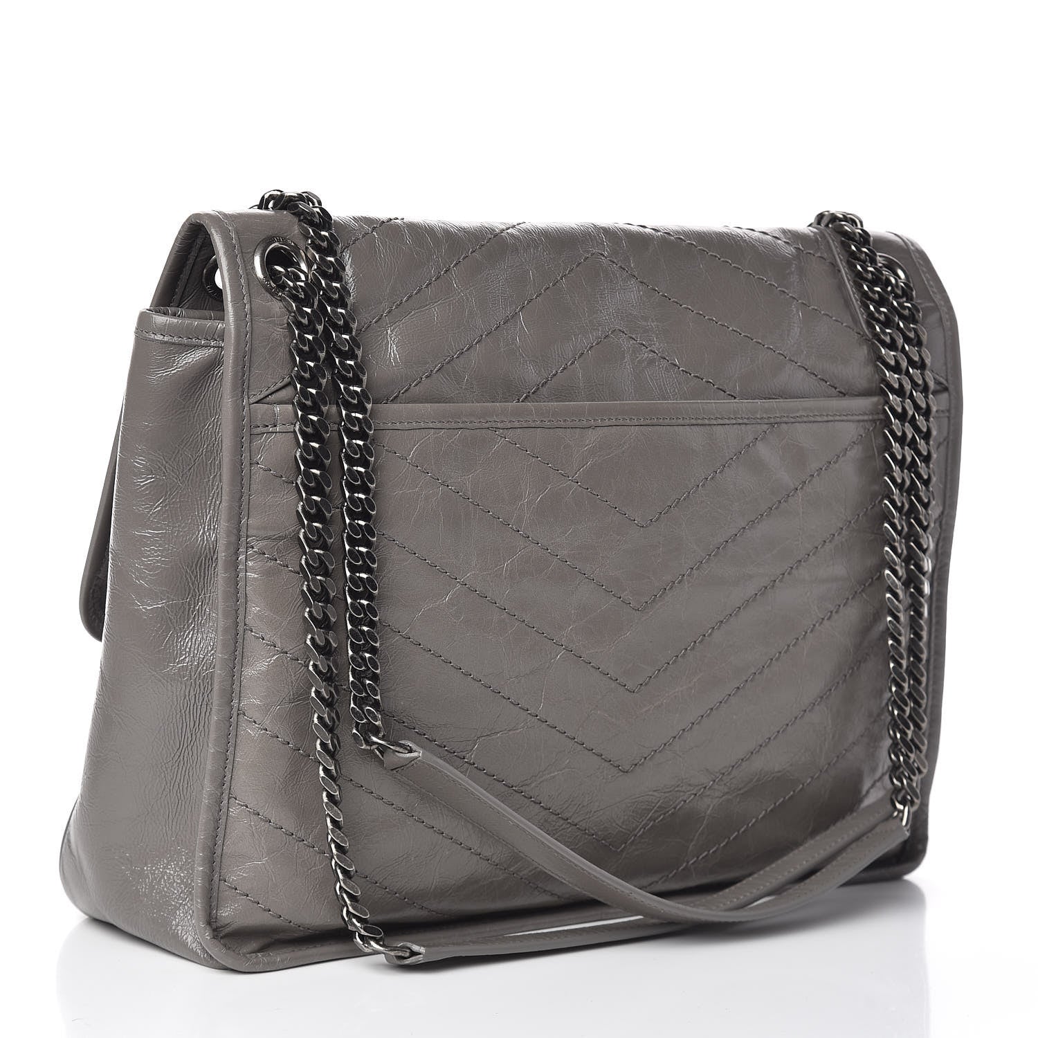Saint Laurent Crinkled Calfskin Matelasse Monogram Large Niki Chain Satchel Fog 3 of 10