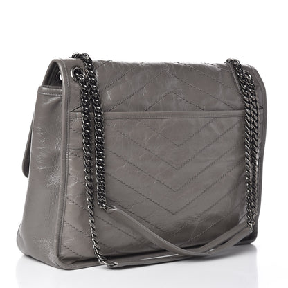 Saint Laurent Crinkled Calfskin Matelasse Monogram Large Niki Chain Satchel Fog 3 of 10