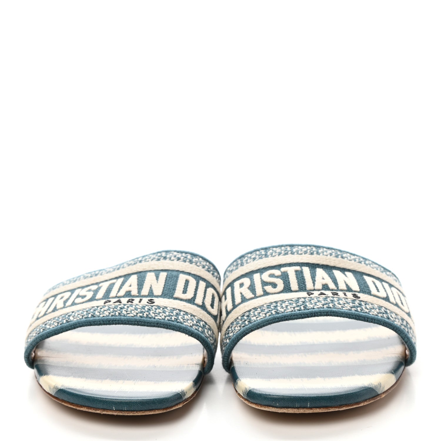 Christian Dior Cotton D-Stripes Embroidered Dway Mules Slide Sandals 40 Deep Ocean 2 of 8