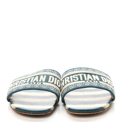 Christian Dior Cotton D-Stripes Embroidered Dway Mules Slide Sandals 40 Deep Ocean 2 of 8