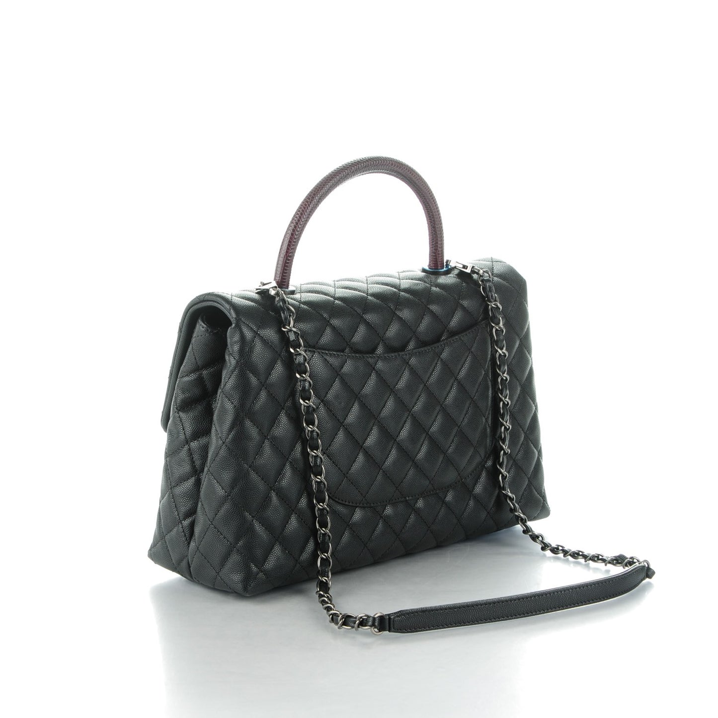 Caviar Lizard Quilted Medium Coco Handle Flap Black