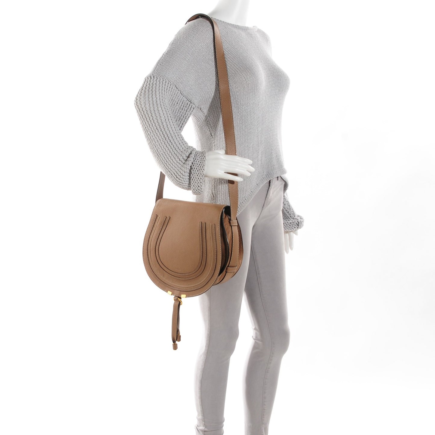 Calfskin Medium Marcie Round Crossbody Bag Nut