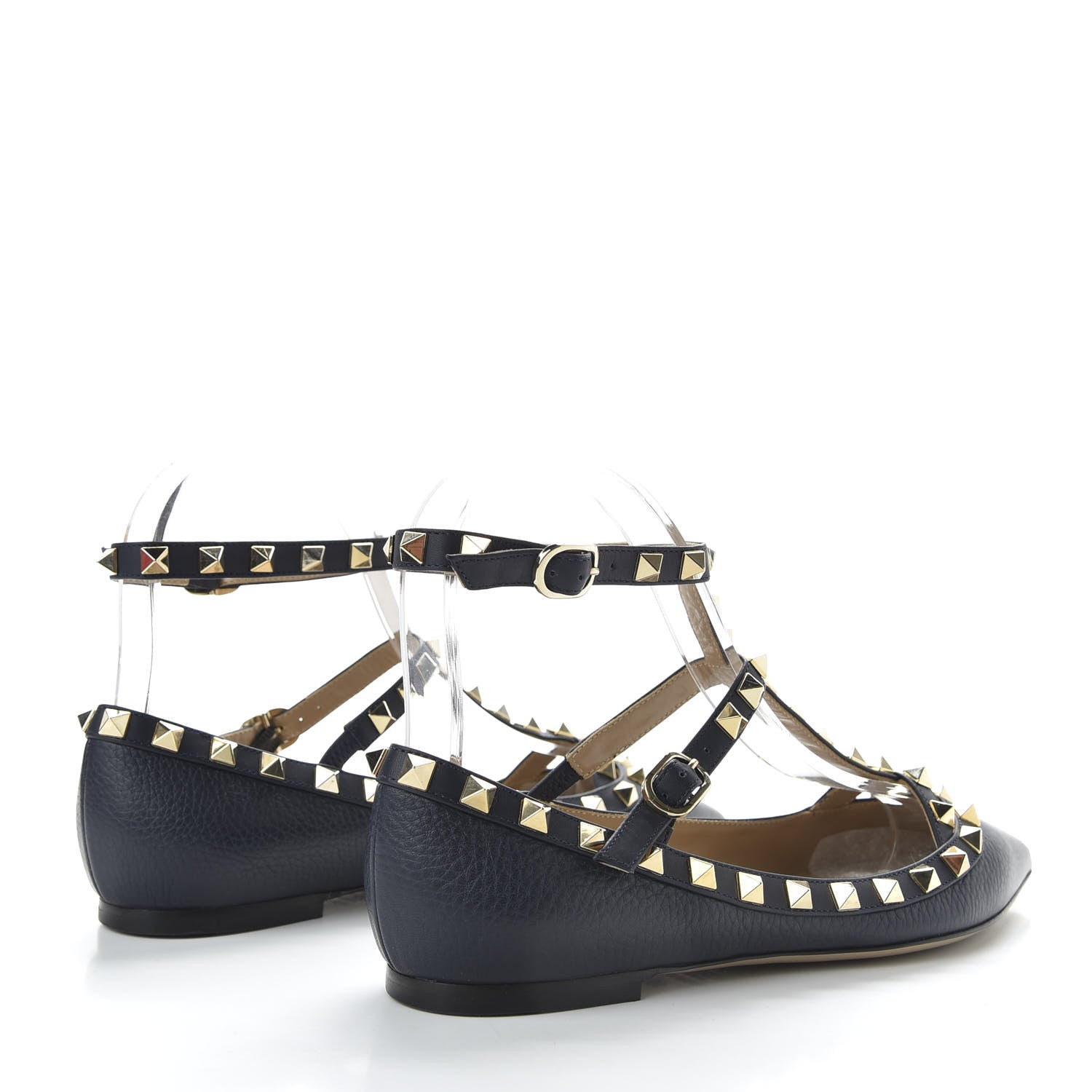 Valentino Garavani Pebbled Calfskin Rockstud Cage Ballerina Flats 35 Marine 4 of 10