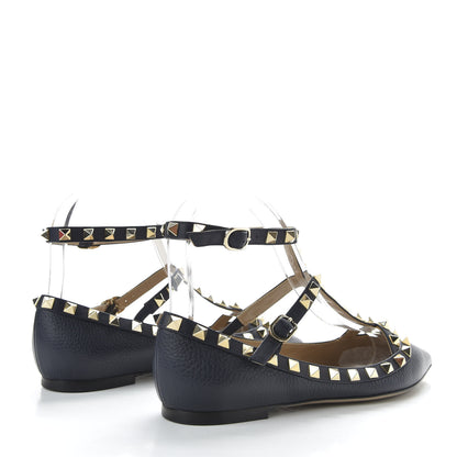 Valentino Garavani Pebbled Calfskin Rockstud Cage Ballerina Flats 35 Marine 4 of 10