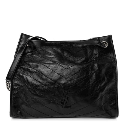 Saint Laurent Crinkled Calfskin Matelasse Monogram Medium Niki Shopper Tote Black 1 of 9