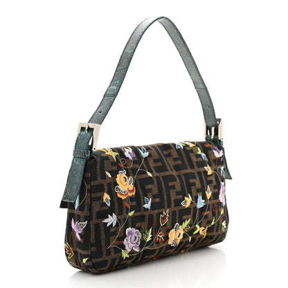 Fendi Zucca Lizard Embroidered Baguette Tobacco Blue Multicolor 3 of 12