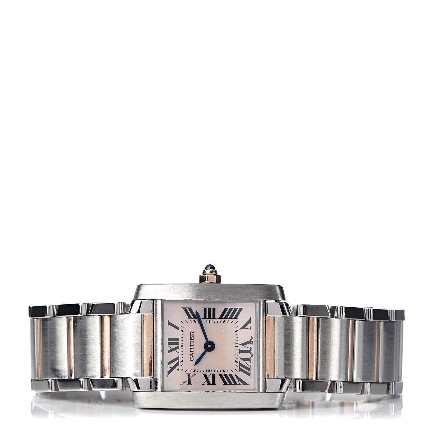 Stainless Steel 18K Pink Gold Mother of Pearl 20mm Tank Francaise Quartz Watch
