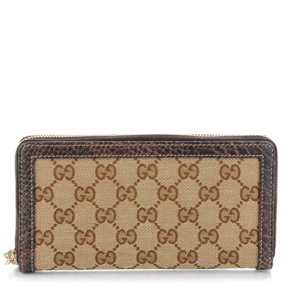 Gucci Monogram Calfskin Bamboo Tassel Zip Around Wallet Beige Ebony Chocolate 1 of 8