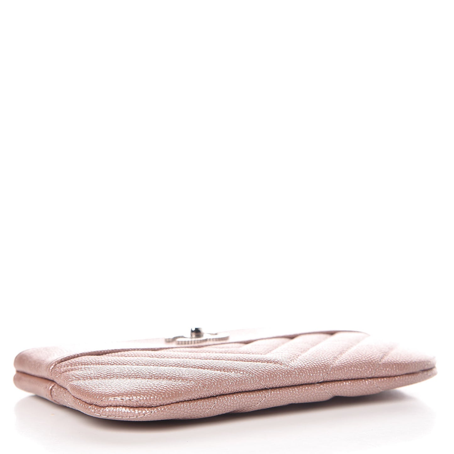 Metallic Caviar Chevron Quilted Small Vintage Mademoiselle Cosmetic Case Pink