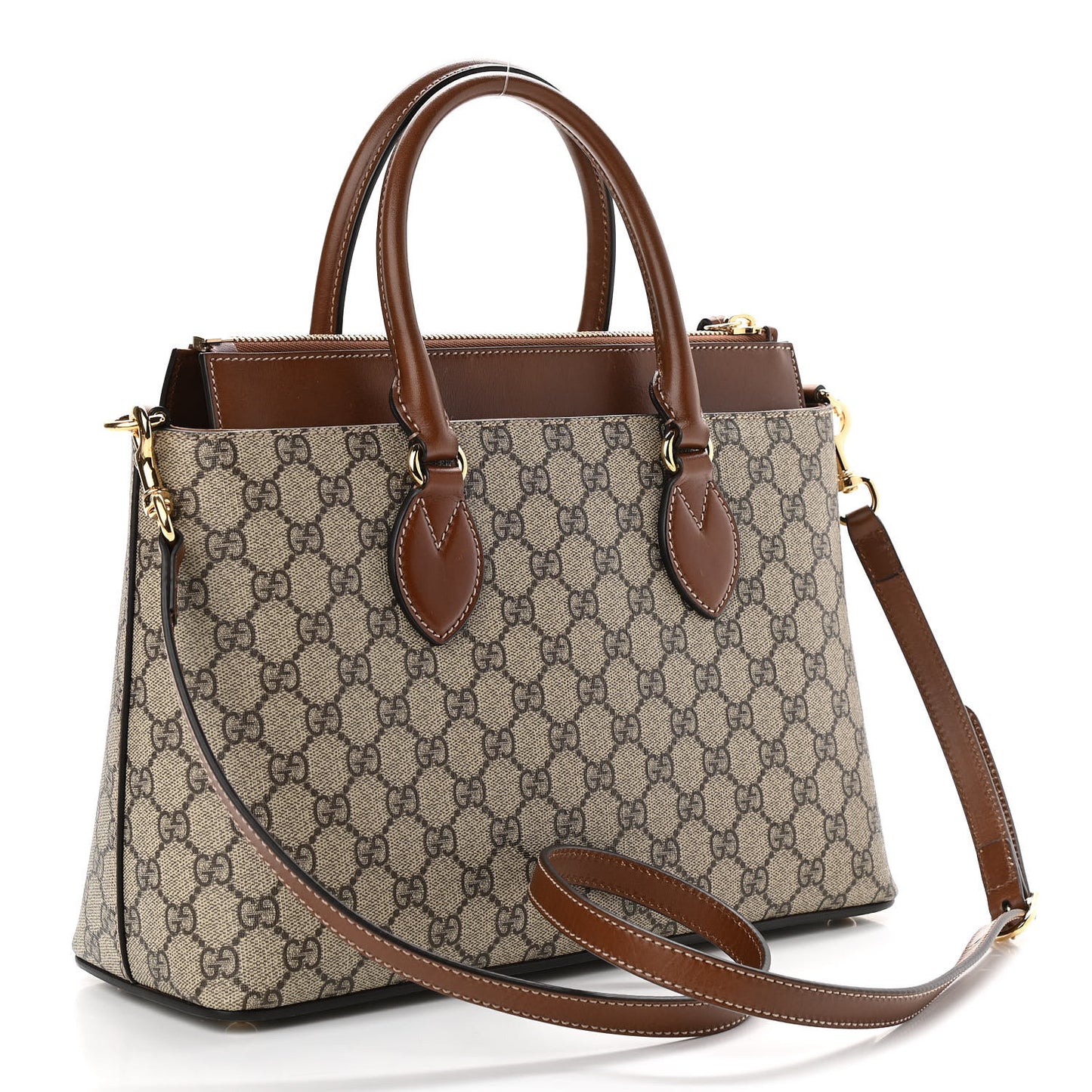 GG Supreme Monogram Small Zip Top Tote Beige Tuscany