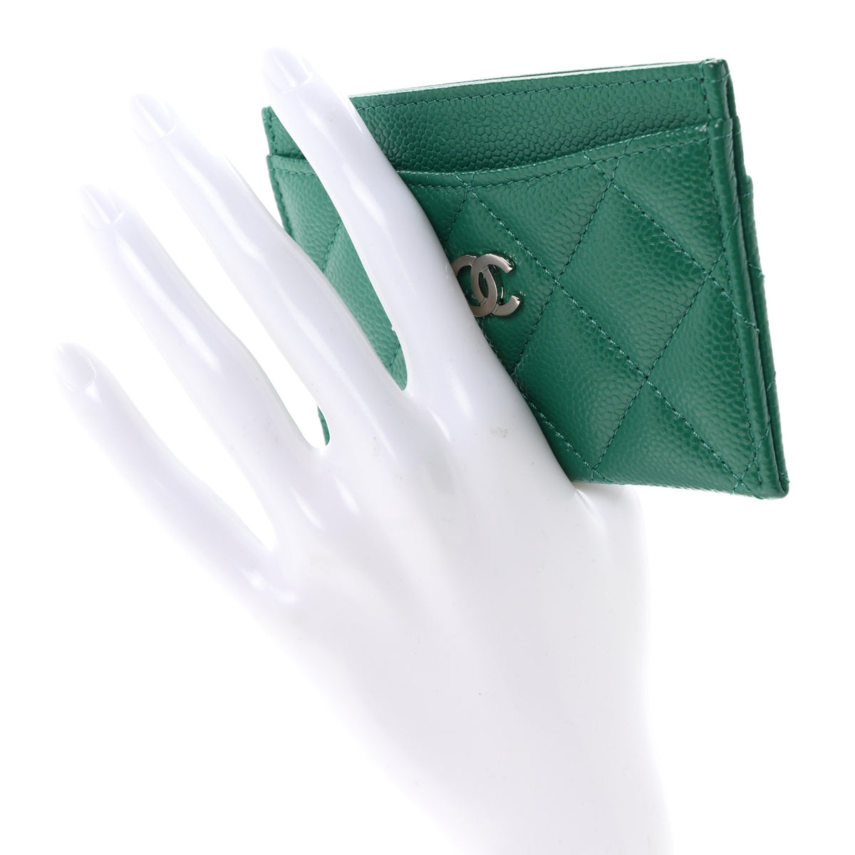 Chanel Caviar Quilted Card Holder Green 2 of 9