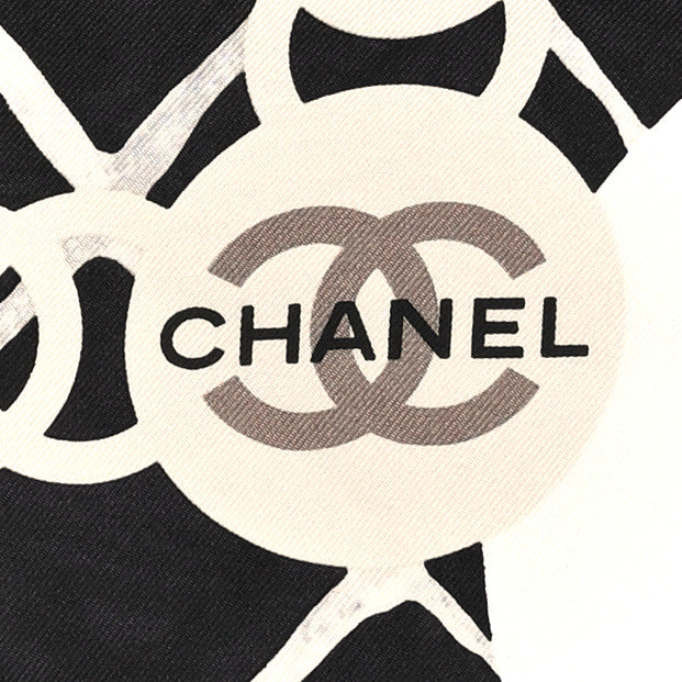 Chanel Silk Camellia CC Square Scarf Black 2 of 3