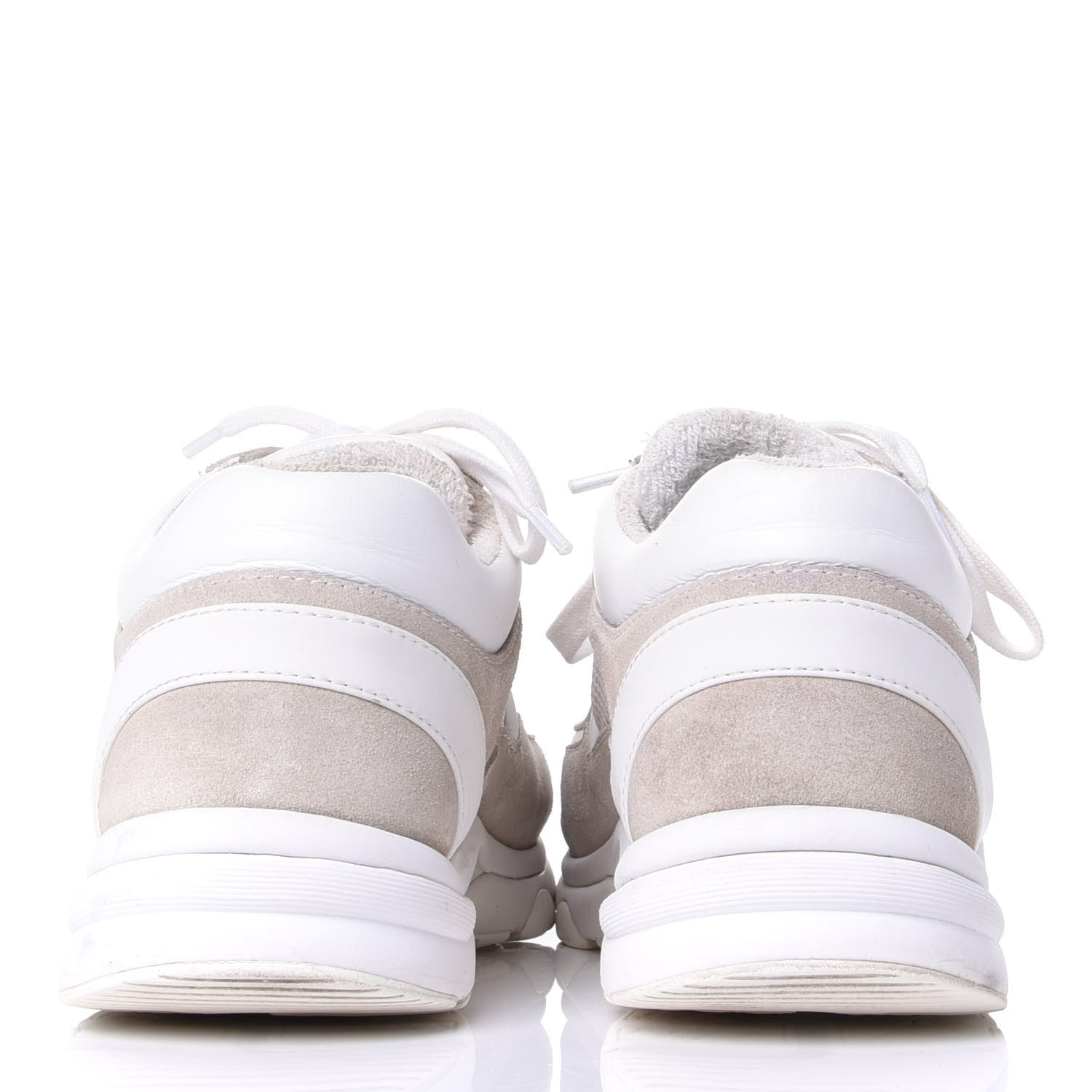 Chanel Suede Calfskin Fabric CC Sneakers 37.5 White Grey 6 of 11