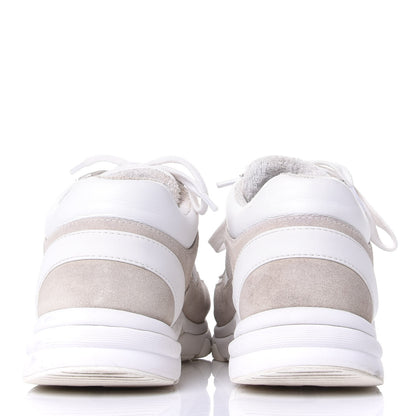 Chanel Suede Calfskin Fabric CC Sneakers 37.5 White Grey 6 of 11