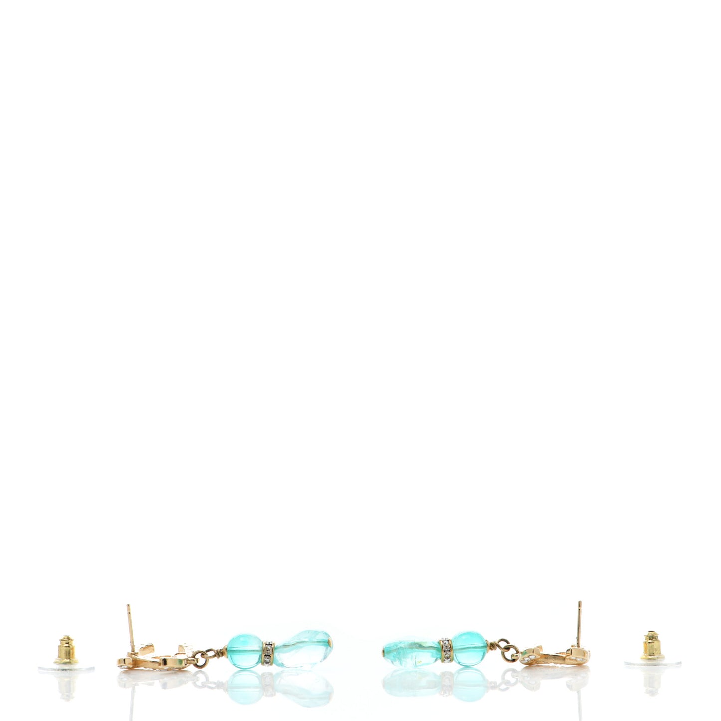 Crystal Stone CC Drop Earrings Blue Gold