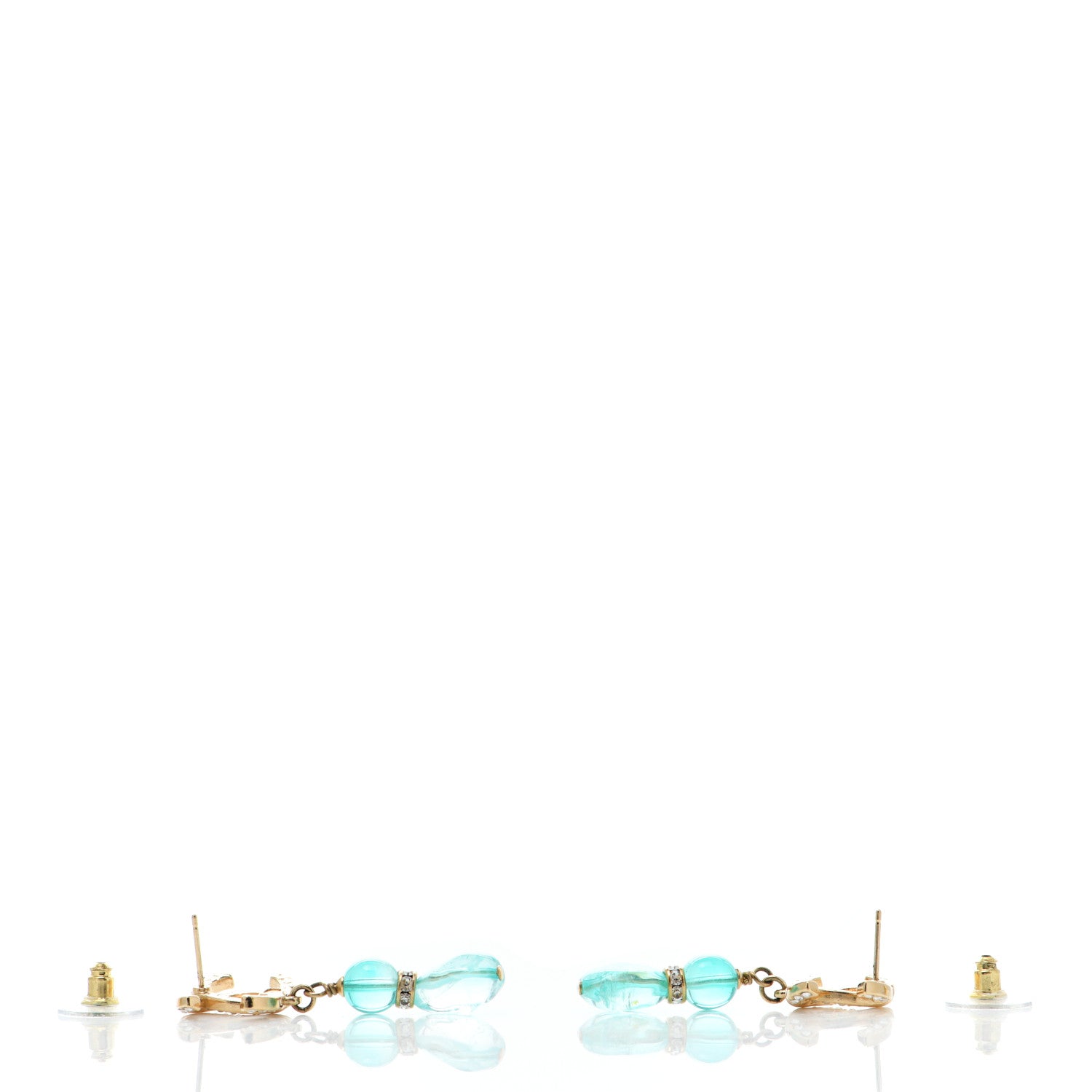 Chanel Crystal Stone CC Drop Earrings Blue Gold 4 of 4