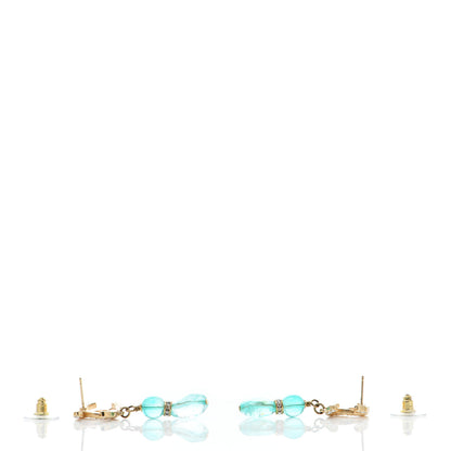 Chanel Crystal Stone CC Drop Earrings Blue Gold 4 of 4