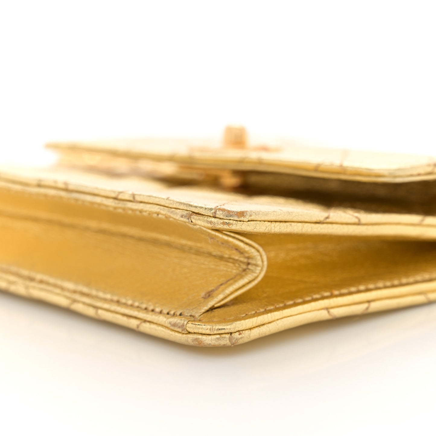 Metallic Lambskin Quilted Mini Flap Gold