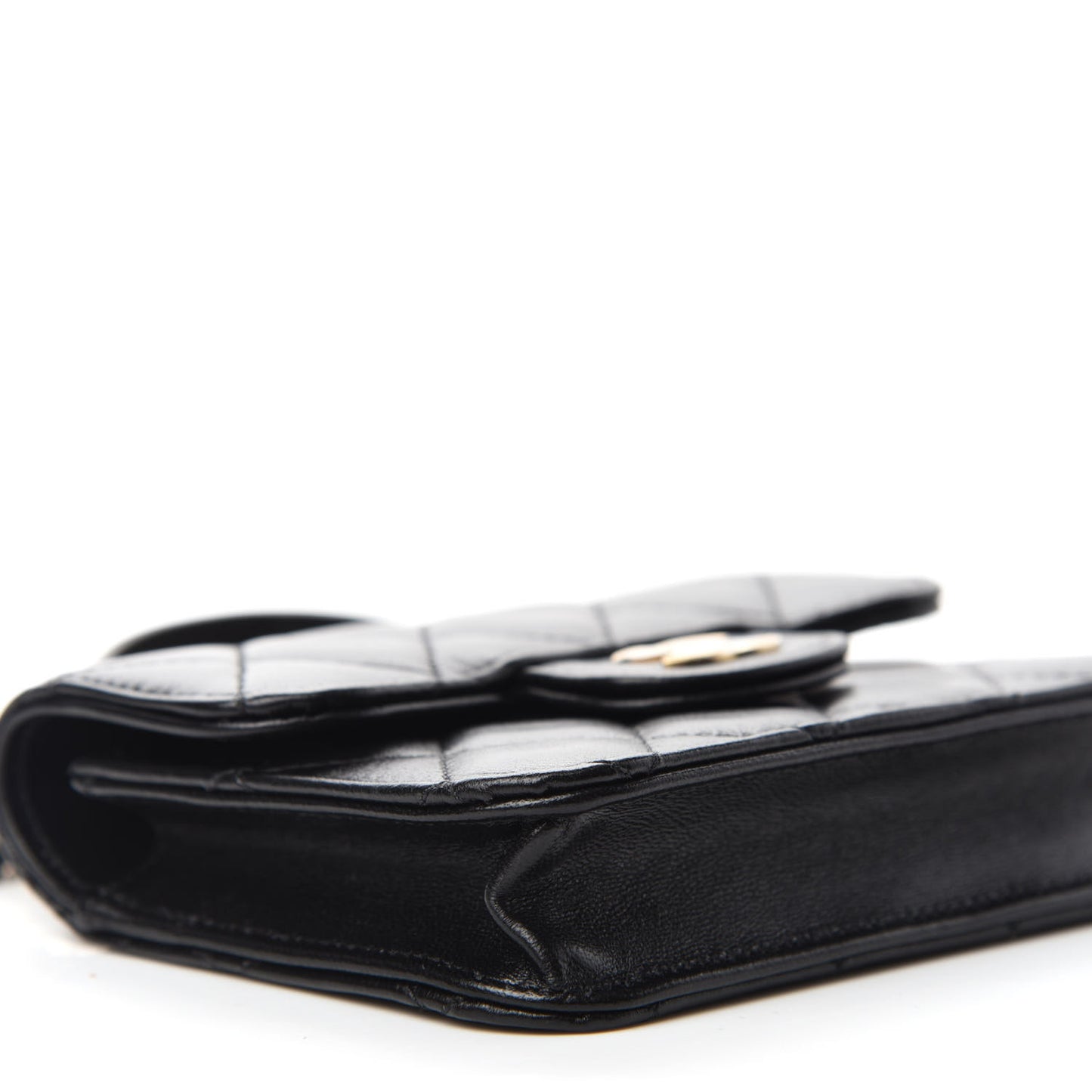 Lambskin Quilted Top Handle Flap Coin Purse With Chain Black