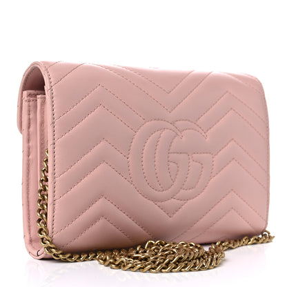 Gucci Calfskin Matelasse GG Marmont Chain Wallet Perfect Pink 3 of 13