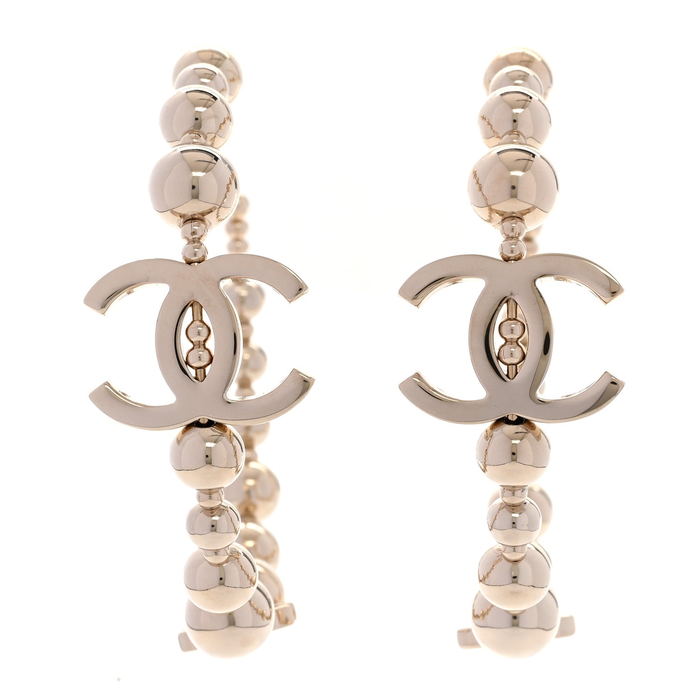 Metal Bead CC Hoop Earrings Gold