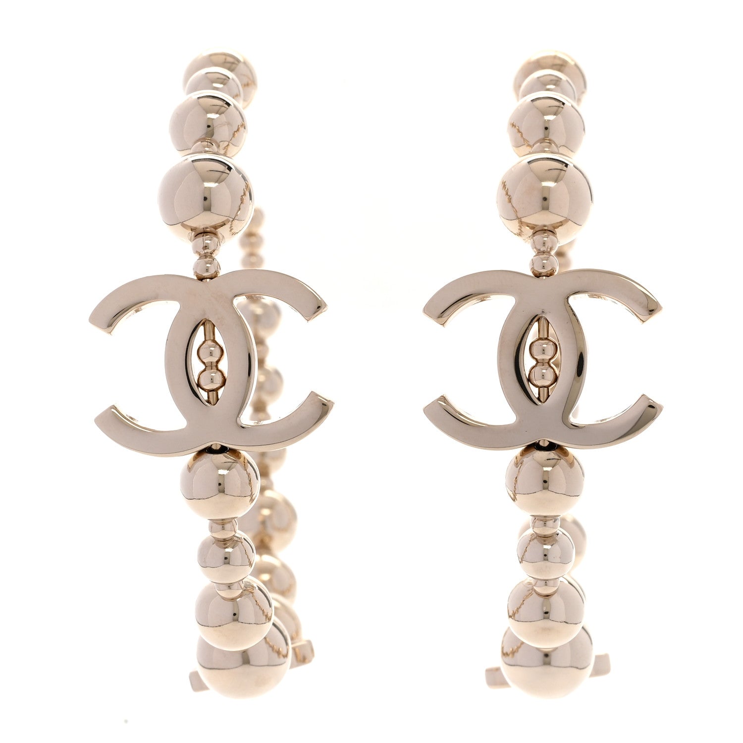 Chanel Metal Bead CC Hoop Earrings Gold 1 of 5