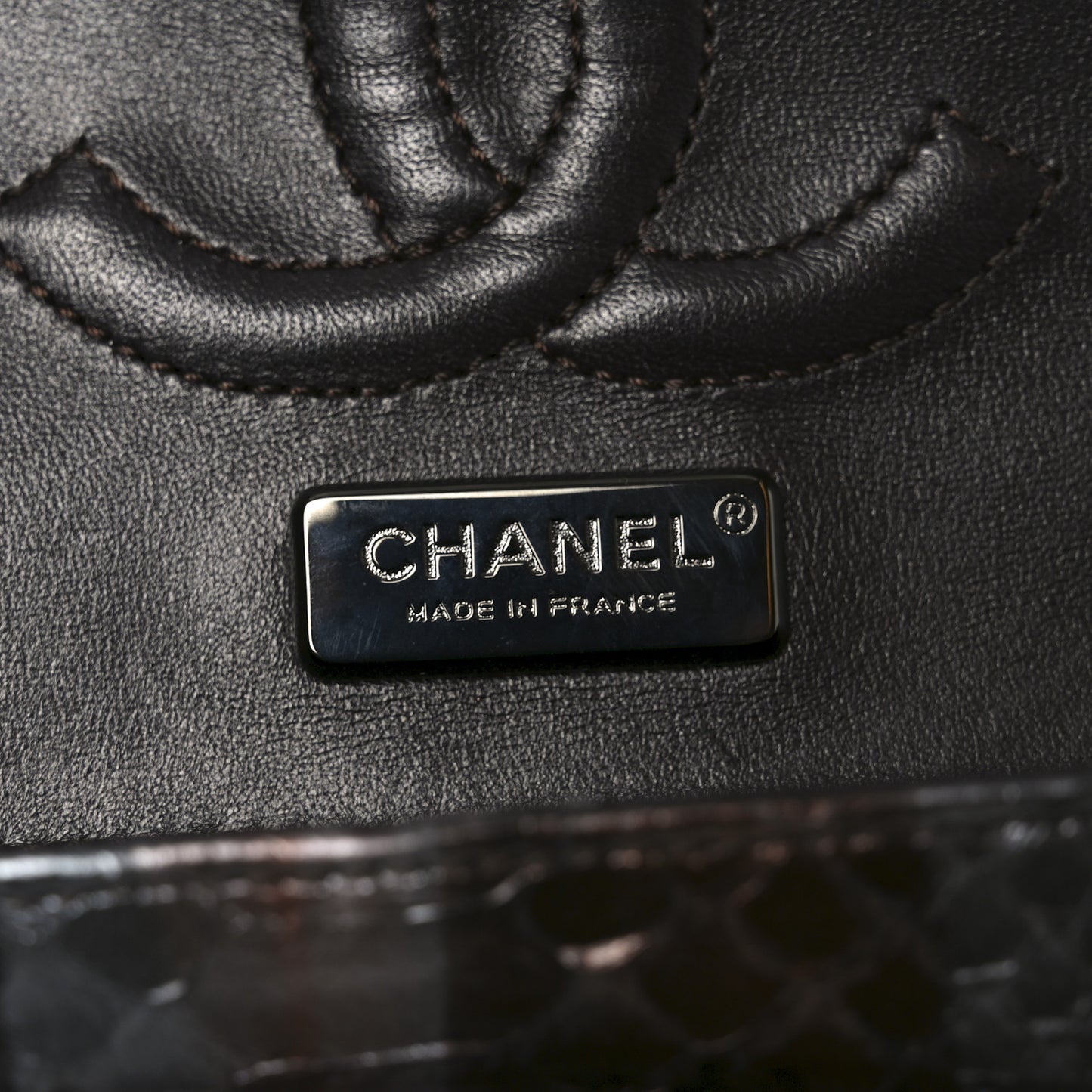 Metallic Snakeskin Medium Double Flap Black Grey Brown