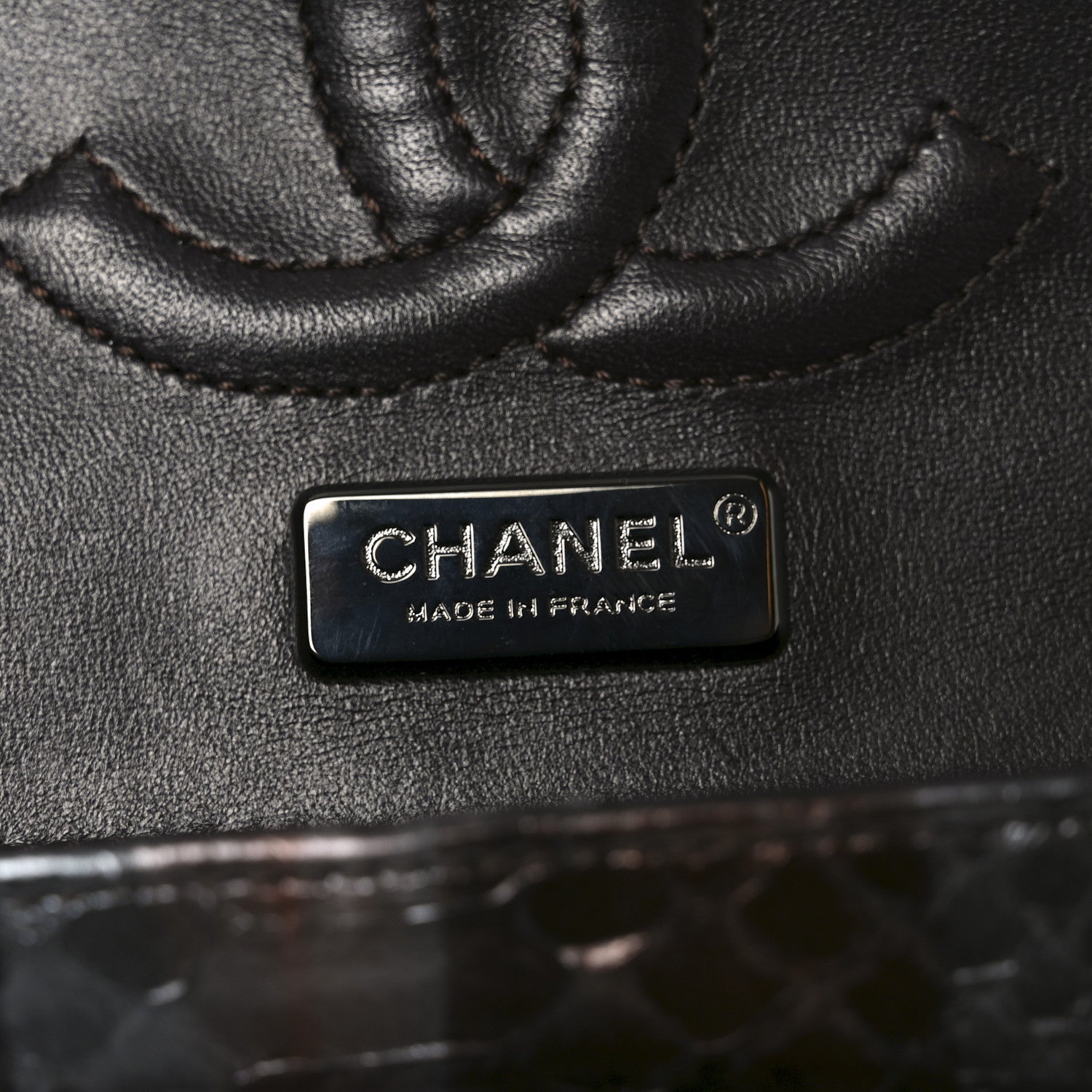 Chanel Metallic Snakeskin Medium Double Flap Black Grey Brown 5 of 10