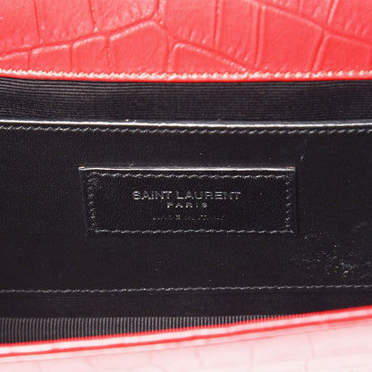 Saint Laurent Calfskin Crocodile Embossed Classic Kate Monogram Clutch Red 8 of 11