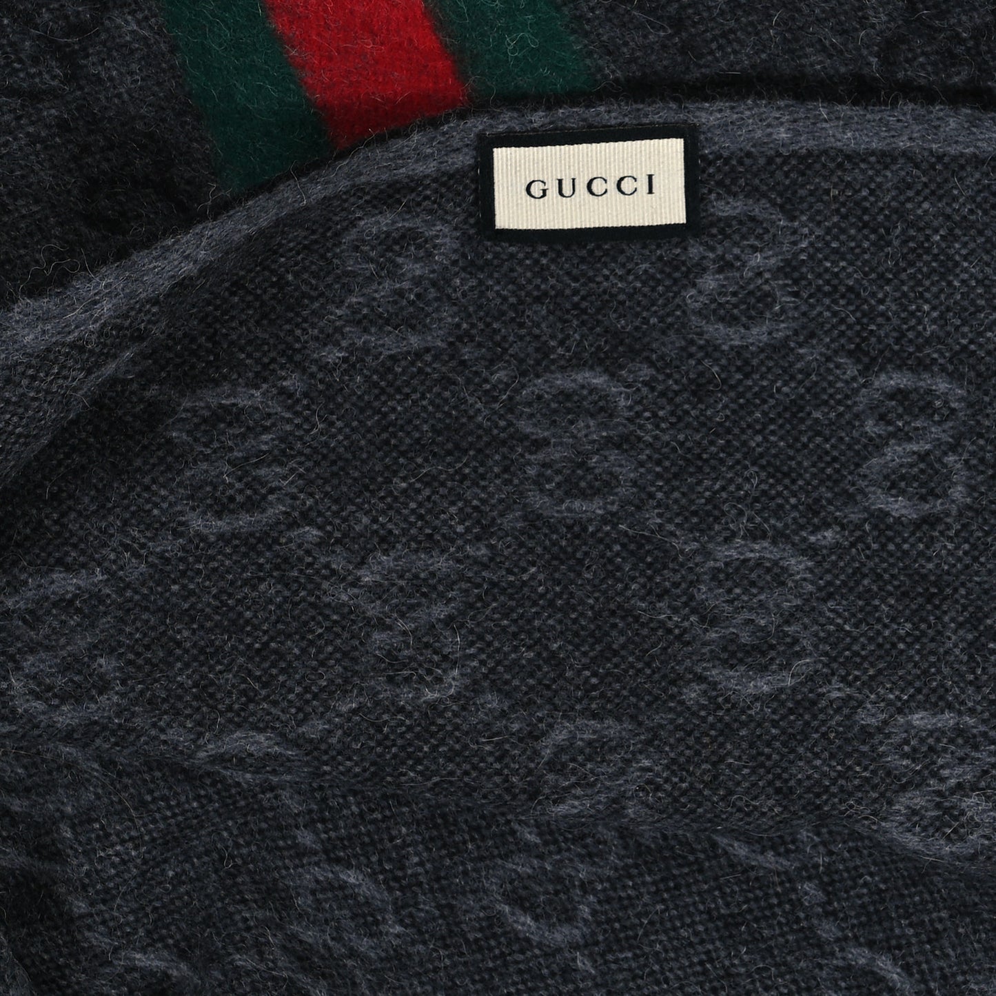 Wool Angora Monogram Web New Nikky Scarf Lead Dark Green