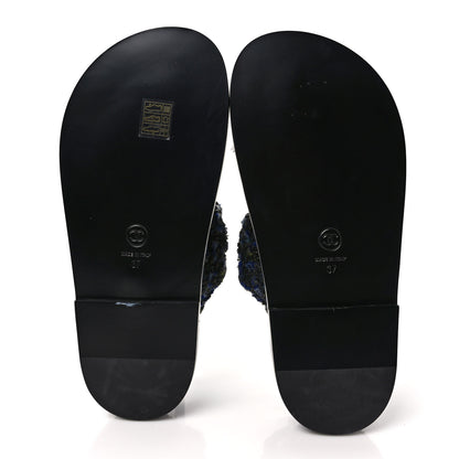 Chanel Iridescent Tweed Velcro Dad Sandals 37 Navy Blue Multicolor 5 of 9