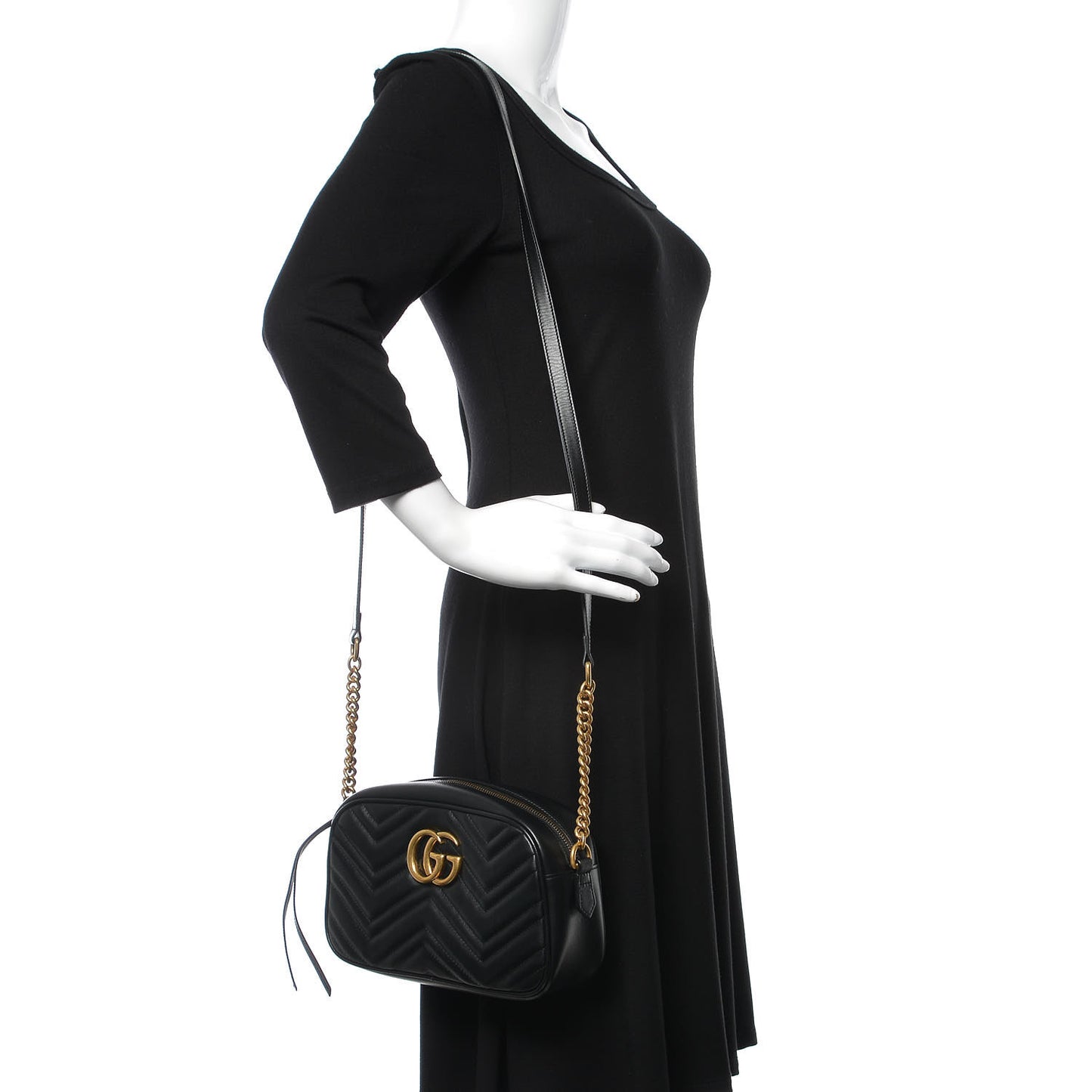 Calfskin Matelasse Small GG Marmont Chain Shoulder Bag Black