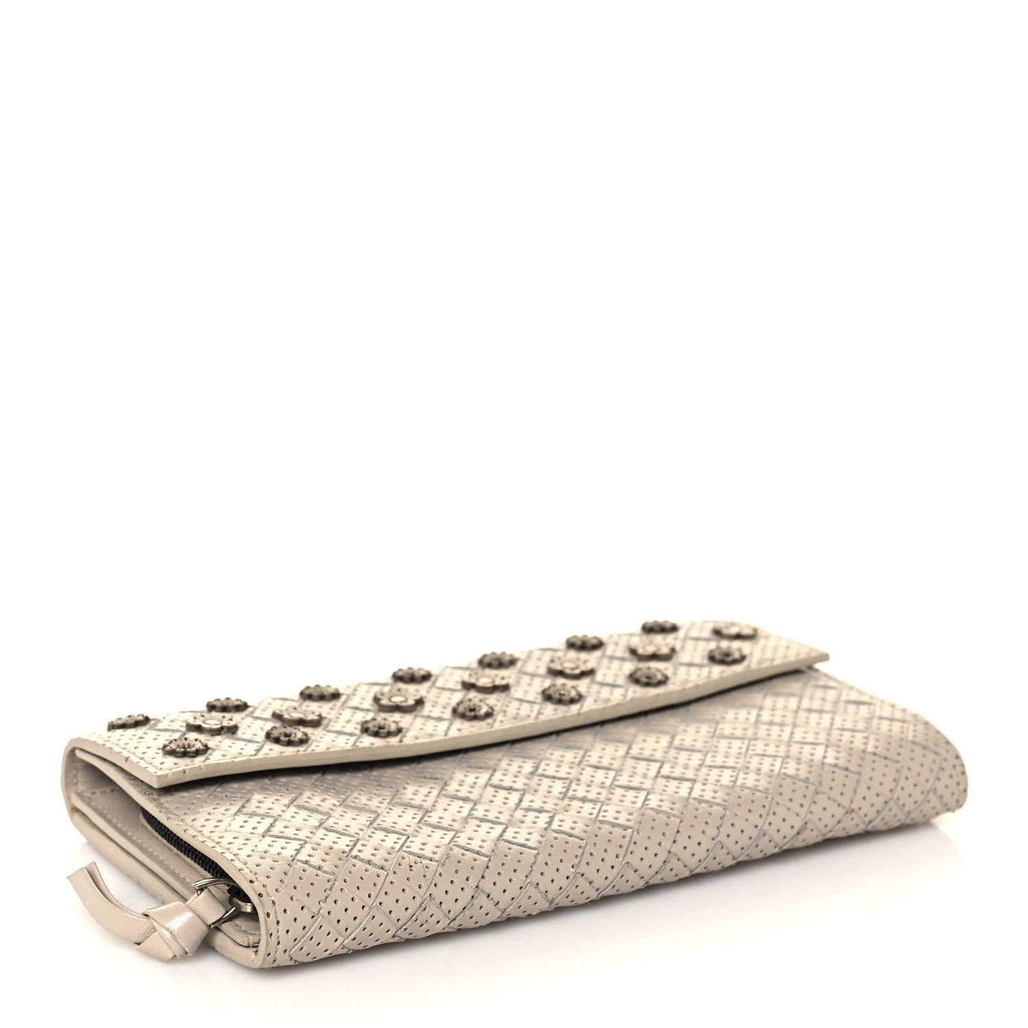 Bottega Veneta Nappa Intrecciato Perforated Studded Flower Continental Flap Wallet Light Beige 4 of 15