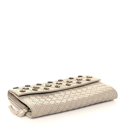 Bottega Veneta Nappa Intrecciato Perforated Studded Flower Continental Flap Wallet Light Beige 4 of 15