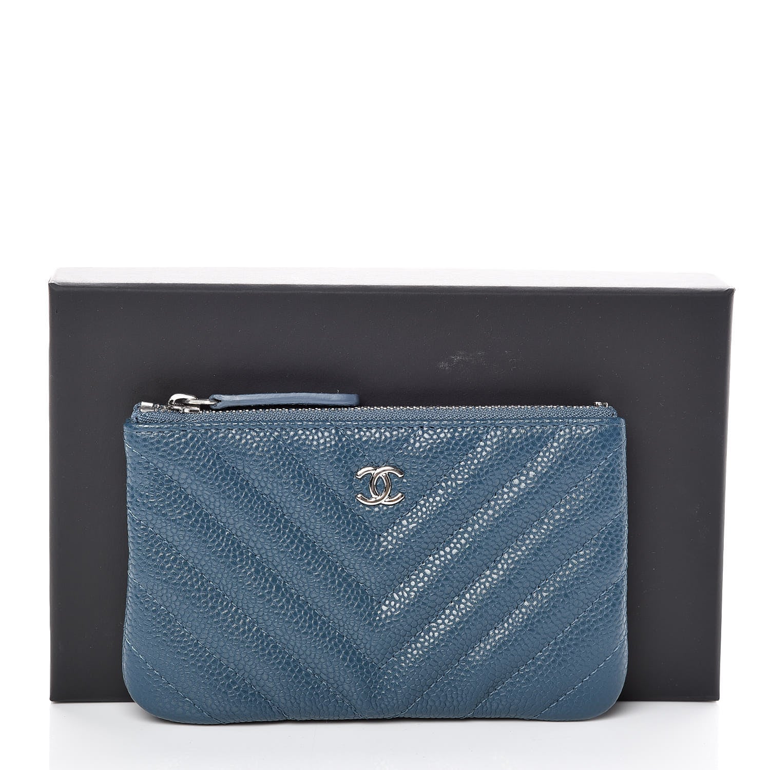Chanel Caviar Chevron Quilted Small Cosmetic Case Blue 10 of 10