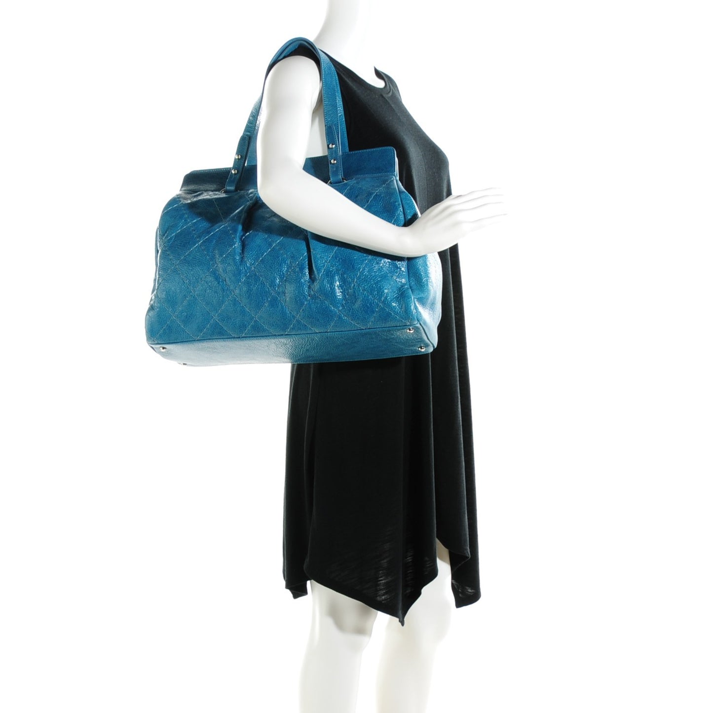 Glazed Calfskin Large On The Road Frame Tote Blue