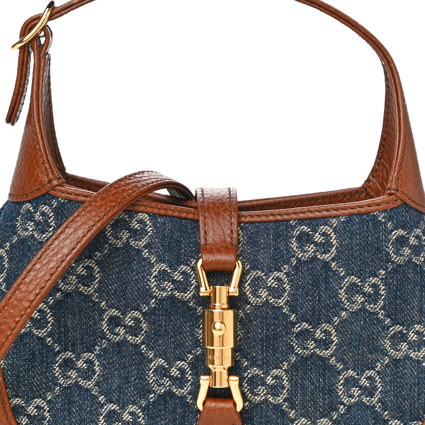 New Denim GG Monogram Calfskin Mini Jackie 1961 Hobo Blue Tea Cuir