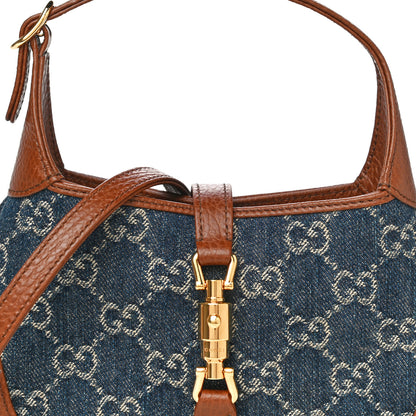 Gucci New Denim GG Monogram Calfskin Mini Jackie 1961 Hobo Blue Tea Cuir 11 of 13