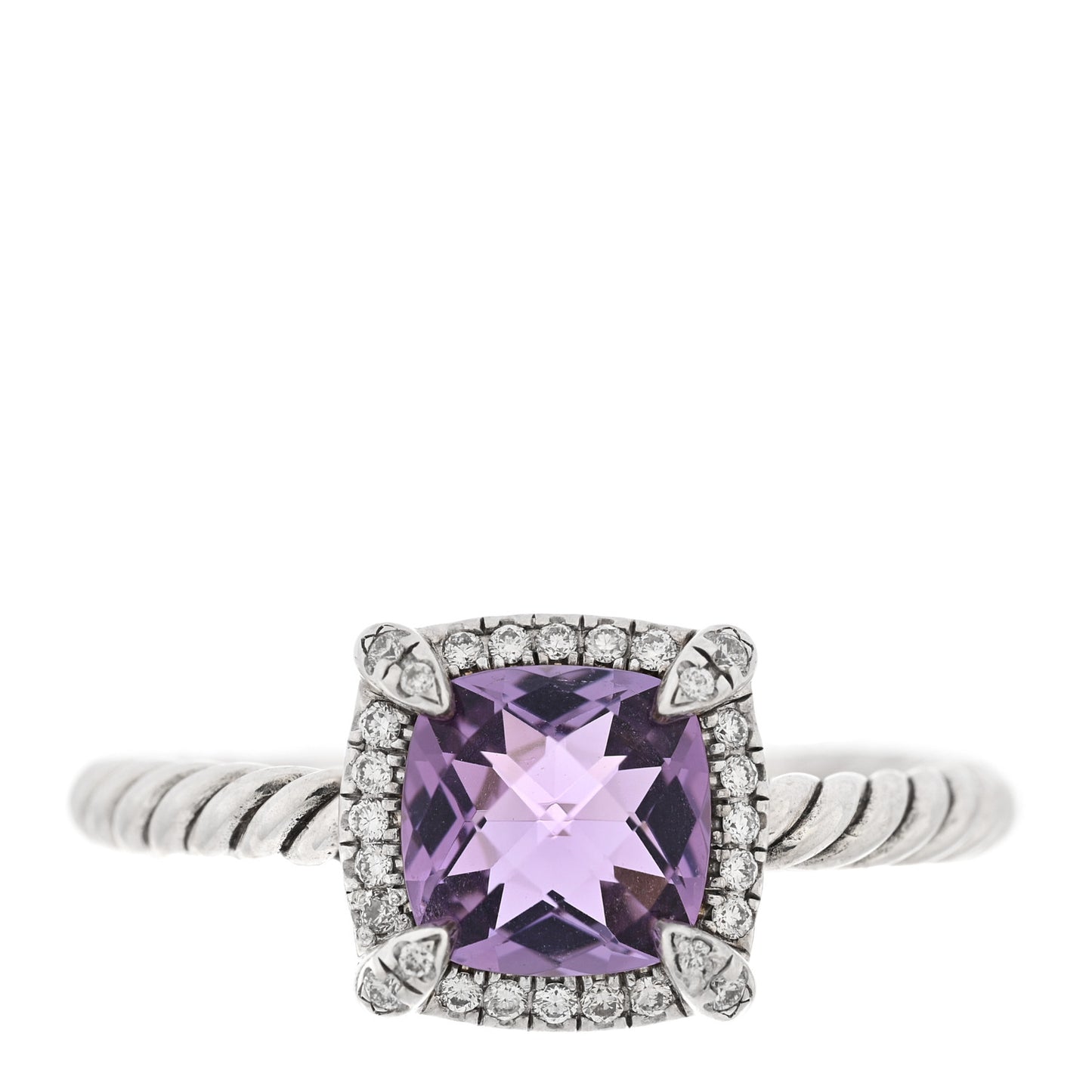Sterling Silver Diamond Amethyst 7mm Chatelaine Pave Bezel Ring 57 8