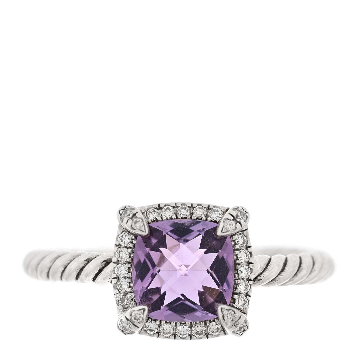 David Yurman Sterling Silver Diamond Amethyst 7mm Chatelaine Pave Bezel Ring 57 8 1 of 6