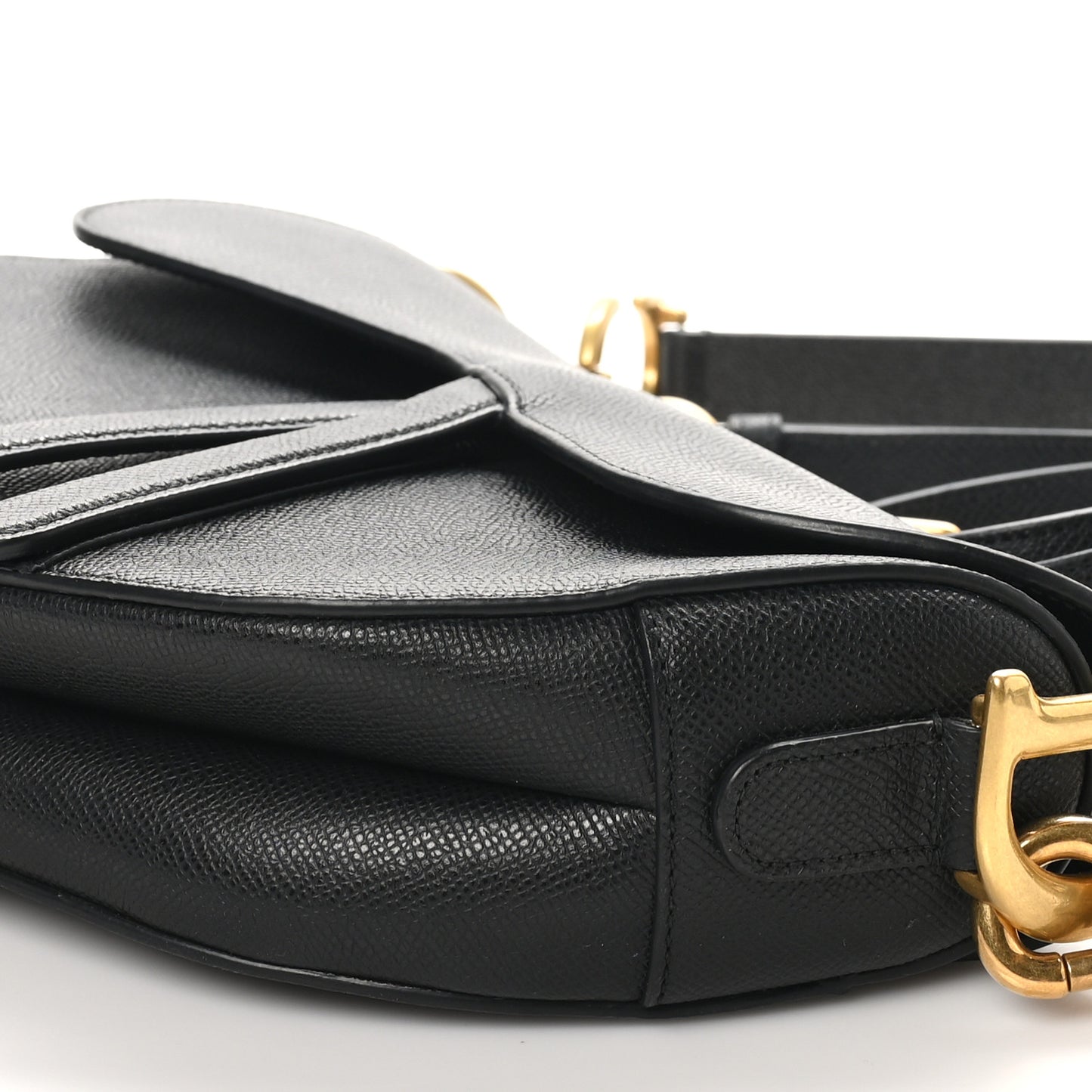 Grained Calfskin Saddle Bag With Strap Black