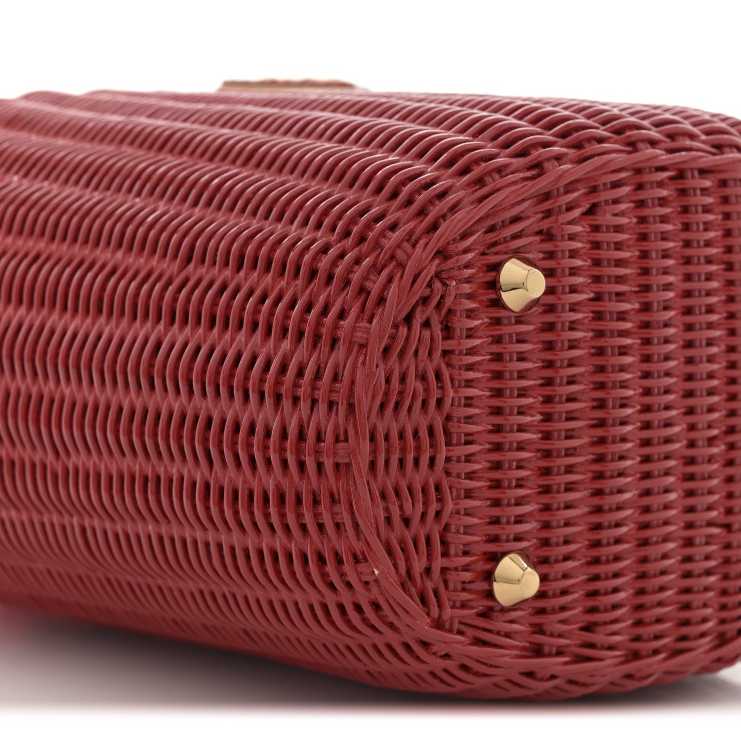 Prada Wicker Canvas Shoulder Bag Rosso 8 of 9